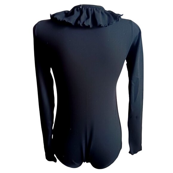 Women's Medium Vintage 70's Black Long-Sleeve Bodysuit Stretch Hippy V-Neckline - Picture 4 of 6